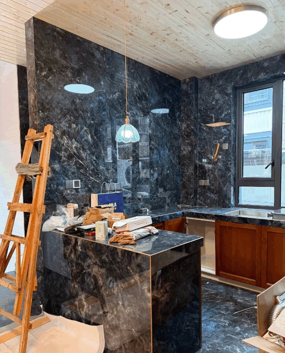 Precious Artificial Stones Blue Labrodorite Sintered Stone For Veneer Kitchen Wall Panel manufacturers