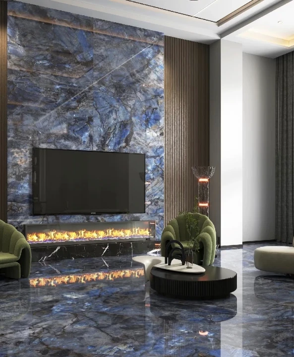 Precious Artificial Stones Blue Labrodorite Sintered Stone Fyrir Spónn Eldhús Wall Panel